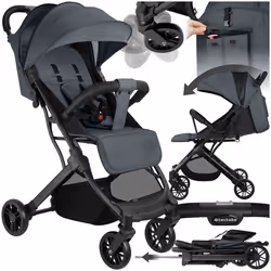 Poussette buggy pliage à une main avec harnais à 5 points, frein de stationnement et arceau de sécurité  gris anthracite