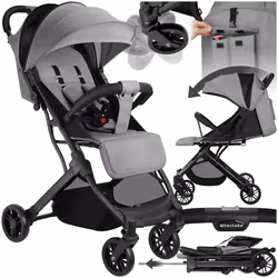 Poussette buggy pliage à une main avec harnais à 5 points, frein de stationnement et arceau de sécurité  gris