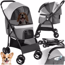 Poussette pour animaux de compagnie avec capote pliable  gris clair/gris foncé - TU