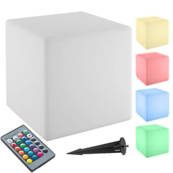 Eclairage - TECTAKE - Lampe cube avec ampoule LED LUMINOUS CUBE et télécommande 12W - Blanc - Taille S 35 x 35 x 35 cm