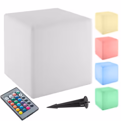 Eclairage - TECTAKE - Lampe cube avec ampoule LED LUMINOUS CUBE et télécommande 12W - Blanc - Taille L 43 x 43 x 43 cm