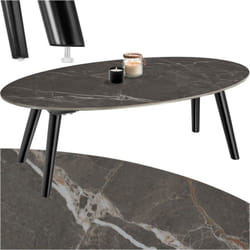 Table basse ovale Acerra, effet marbre 100x50x34,5 cm -