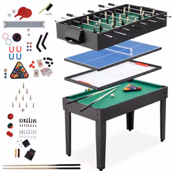 Table de jeu - TECTAKE - Table multifonction SirGameALot en MDF résistant 15-en-1 avec accessoires - 125 x 123 x 83 cm