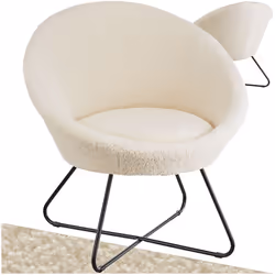 FAUTEUIL - TECTAKE - Fauteuil cocktail rond et rembourré CENTERA revêtement en bouclé - Blanc cassé