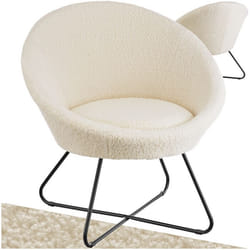 FAUTEUIL - TECTAKE - Fauteuil cocktail rond et rembourré CENTERA revêtement en bouclé - Blanc cassé