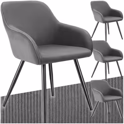 Chaise de salle à manger rembourrée en velours côtelé Lot de 4 gris/noir