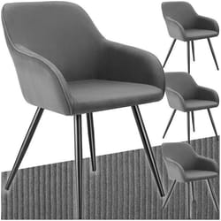 Chaise de salle à manger rembourrée en velours côtelé Lot de 4 gris/noir
