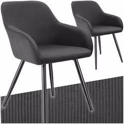 Chaise de salle à manger rembourrée en velours côtelé Lot de 2 anthracite-noir