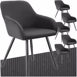 Chaise de salle à manger rembourrée en velours côtelé Lot de 6 anthracite-noir