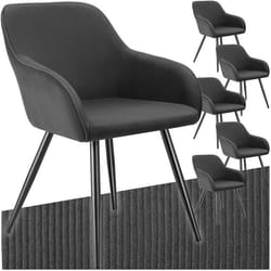 Chaise de salle à manger rembourrée en velours côtelé Lot de 6 anthracite-noir