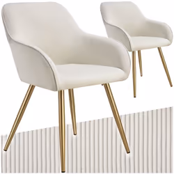 Chaise de salle à manger rembourrée en velours côtelé Lot de 2 crème/or
