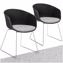 Chaises avec accoudoirs en plastique assise en plastique rembourrée Lot de 2 noir/gris chrome