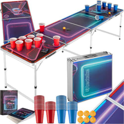 Table de beer pong beer wars i avec éclairage led et jeu cartes -