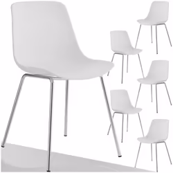 Chaises en plastique grande coupe en plastique Lot de 6 blanc/gris chrome