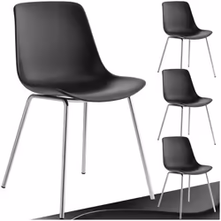 Chaises en plastique grande coupe en plastique Lot de 4 noir/gris chrome