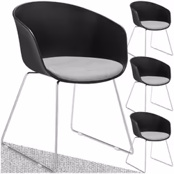 Chaises avec accoudoirs en plastique assise en plastique rembourrée Lot de 4 noir/gris chrome