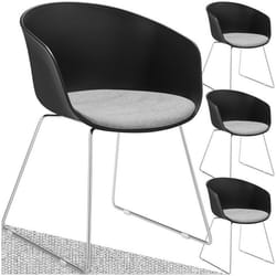 Chaises avec accoudoirs en plastique assise en plastique rembourrée Lot de 4 noir/gris chrome