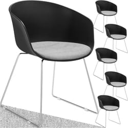 Lot 6 Fauteuils rembourrés avec accoudoirs en plastique noir/chrome