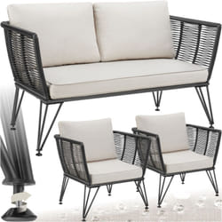 Tectake - Salon de jardin sundo en résine tressée - gris anthracite
