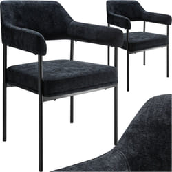 Tectake - Fauteuil doé rembourré avec pieds en acier Lot 2 fauteuils rembourrés et dossier continu noir -