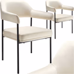 Fauteuil rembourré Lot de 2 Aspect velours blanc cassé