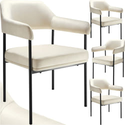 Lot 4 fauteuils rembourrés avec pieds en acier dossier continu blanc