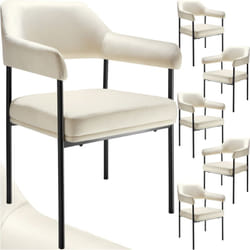 Lot 6 fauteuils rembourrés avec pieds en acier dossier continu blanc