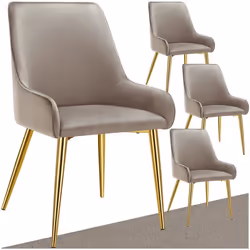 Chaises - TECTAKE - Lot de 4 chaises rembourrées AVANE aspect velours forme ergonomique et dossier haut - Taupe