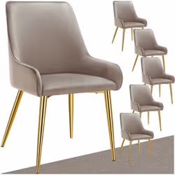 Chaises - TECTAKE - Lot de 6 chaises rembourrées AVANE aspect velours forme ergonomique et dossier haut - Taupe
