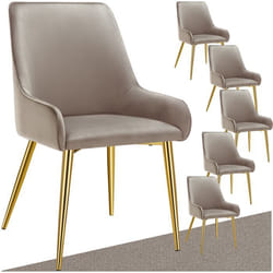 Chaises - TECTAKE - Lot de 6 chaises rembourrées AVANE aspect velours forme ergonomique et dossier haut - Taupe