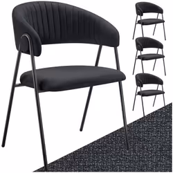 Fauteuil en tissu rembourré Lot de 4 noir