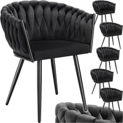 Lot 6 chaises de salle à manger en velours design noué noires
