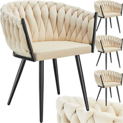 Lot 4 chaises de salle à manger en velours design noué sables