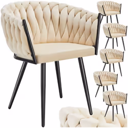 Lot de chaises de salle à manger rembourrée avec revêtement en velours et design noué Lot de 6 sable