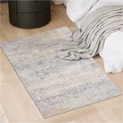 Tapis design vintage à poils courts en laine synthétique et feutre 80 x 150 cm beige
