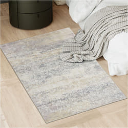 Tapis design vintage à poils courts en laine synthétique et feutre 80 x 150 cm beige