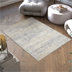 Tapis design vintage à poils courts en laine synthétique et feutre 120 x 170 cm beige