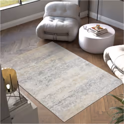 Tapis design vintage à poils courts en laine synthétique et feutre 160 x 230 cm beige