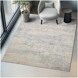 Tapis design vintage à poils courts en laine synthétique et feutre 200 x 274 cm beige