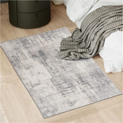Tapis design vintage à poils courts en laine synthétique et feutre 80 x 150 cm beige/gris