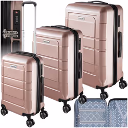 Set de valises de voyage 3 pièces en plastique ABS robuste or rose