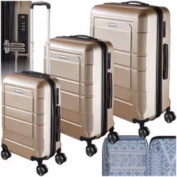 Set de valises de voyage 3 pièces en plastique ABS robuste  champagne