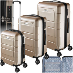 Set de valises de voyage 3 pièces en plastique ABS robuste  champagne