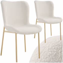 Chaise rembourrée forme ergonomique avec dossier haut Lot de 2 Bouclette blanc/doré