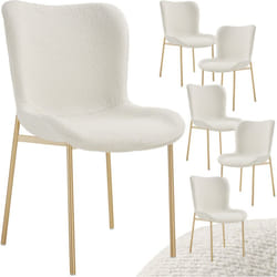 6 chaises rembourrées tissu bouclette ergonomiques blanc/doré