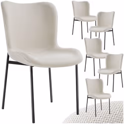 Chaise rembourrée forme ergonomique avec dossier haut Lot de 6 Tissu blanc cassé/noir