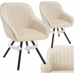 Chaise pivotante avec accoudoirs rembourrée aspect velours Lot de 2 crème
