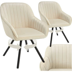 Chaise pivotante avec accoudoirs rembourrée aspect velours Lot de 2 crème
