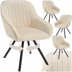 Chaise pivotante avec accoudoirs rembourrée aspect velours Lot de 4 crème