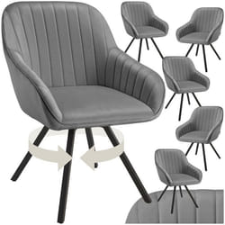 Chaise pivotante avec accoudoirs rembourrée aspect velours Lot de 6 gris